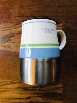 Starbucks Ceramic Blue Green Metal Bottom Coffee Mug No Spill W/ Lid 2006 - Sold on eBay Nov, 17th 2018 for $8.00