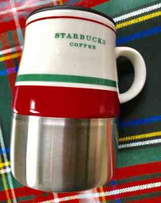 Starbucks 2006 White Green Red Holiday Xmas Stainless Steel Coffee Tea Mug 14 oz - Sold on eBay Nov, 15th 2018 for $15.00
