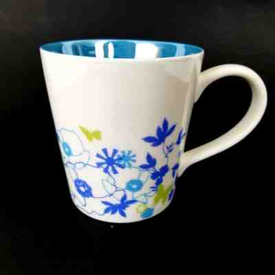2006 Starbucks Coffee Cup Mug 11 FL Floral White Blue Poppies Flower Butterfly - Sold on eBay Nov, 15th 2018 for $25.00