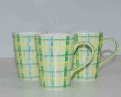 Three STARBUCKS 2006 12 oz Plaid Ceramic Coffee Tea Mugs cups Yellow Green - Sold on eBay Nov, 11th 2018 for $31.64