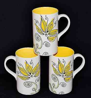 Starbucks 2006 Set Of 3 White 12 oz Mugs w/Yellow Spring Flowers & Interior - Sold on eBay Nov, 10th 2018 for $24.99