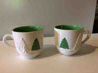 New w/tags 2 STARBUCKS 2006 Raised Snowman Tree Sledding Holiday Christmas MUGS - Sold on eBay Nov, 9th 2018 for $24.95