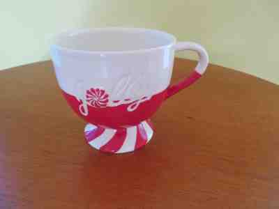 2007 Starbucks Footed Holiday Mug "JOLLY" Red/White Peppermint Stripes - XMAS - Sold on eBay Nov, 14th 2018 for $9.00