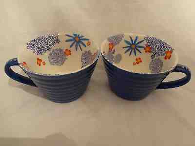 Starbucks 2007 Ribbed Mug Blue With Floral Interior 12 Ounces Set of 2 - Sold on eBay Nov, 13th 2018 for $17.99