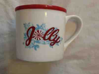 STARBUCKS Holiday Christmas 2007 JOLLY Red White STRIPED Coffee cup / mug 14 oz - Sold on eBay Nov, 13th 2018 for $4.00