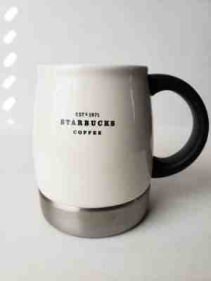  Starbucks 2007 black logo thermal metal bottom 14oz white coffee mug - Sold on eBay Nov, 12th 2018 for $14.00