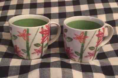 Set of 2 Starbucks 2007 Bamboo w/Pink, Green, & Orange Floral Mugs/Cups - MINT - Sold on eBay Nov, 12th 2018 for $10.00