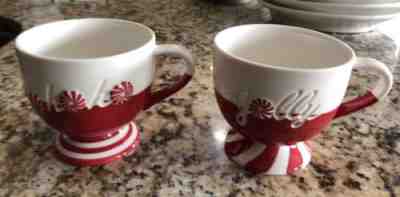 2 Starbucks 2007 Holiday Jolly Ho Ho Footed Mug Candy Cane Red Stripe Christmas - Sold on eBay Nov, 10th 2018 for $15.99
