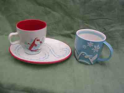2007 Starbucks Skiing Penguin Snowman Christmas Coffee Cup Saucer Mug Lot - Sold on eBay Nov, 10th 2018 for $12.95