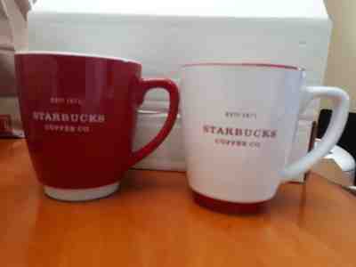 STARBUCKS COFFEE 2008 WHITE ABBY 16 OZ LARGE RED AND WHITE MUGS RECIEVE 2 - Sold on eBay Nov, 17th 2018 for $19.99