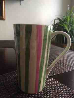 Starbucks Coffee Tall Mug Cup 2008 Green and Pink Stripes - Sold on eBay Nov, 16th 2018 for $4.00