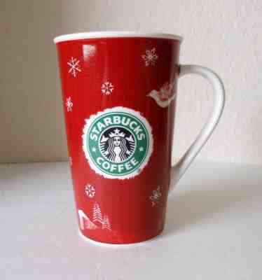 Starbucks Holiday 2008 Tall Coffee Mug Snowflakes Deer Dove Trees 16 oz  - Sold on eBay Nov, 16th 2018 for $3.00