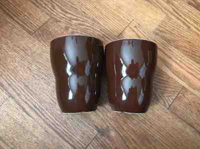Lot of 2 2008 Starbucks Brown Coffee Mug Cup By Aida Insulated No Handles 8oz - Sold on eBay Nov, 16th 2018 for $19.99