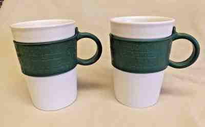 Starbucks White with Green Rubber Grip Handle Coffee Mug 2008 - Set of 2 - Sold on eBay Nov, 13th 2018 for $18.00