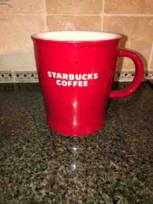 Starbucks Bright RED Coffee Mug /2008 /14 oz Mint RARE! Embossed White Lettering - Sold on eBay Nov, 11th 2018 for $4.10