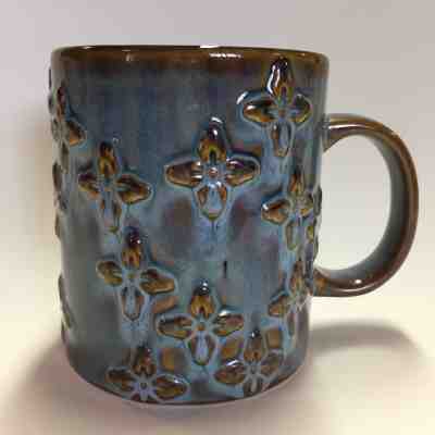 Starbucks 16 oz Ceramic Mug 2008 Blue Brown Embossed/Raised Flowers  - Sold on eBay Nov, 11th 2018 for $32.00