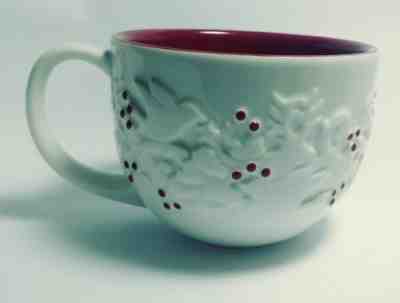 Starbucks Christmas Holiday Mug Holly Dove Tree Embossed Red White 2008 - Sold on eBay Nov, 10th 2018 for $5.00