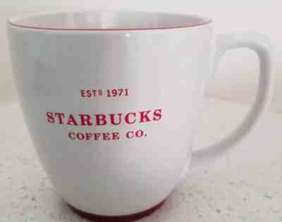 Starbucks Coffee 2008 White Abbey 16oz Est 1971 Large Mug Cup w/ Red Accents - Sold on eBay Nov, 8th 2018 for $6.50