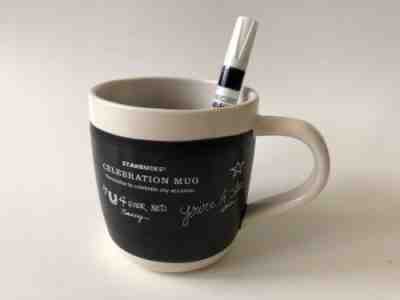 STARBUCKS 2009 Celebration Black White Chalkboard Coffee Mug Cup 18 fl oz w/ Pen - Sold on eBay Nov, 16th 2018 for $5.00