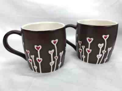 Starbucks 2009 Brown with Pink and Red Hearts Set of 2 Mugs Hand Painted - Sold on eBay Nov, 14th 2018 for $28.00