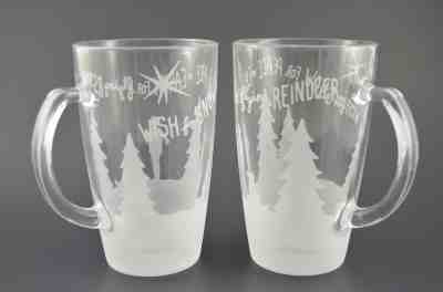 Starbucks Coffee Mug Set of 2 Wish Snow Reindeer 2009 Glass Etched Cup 12oz - Sold on eBay Nov, 14th 2018 for $30.00