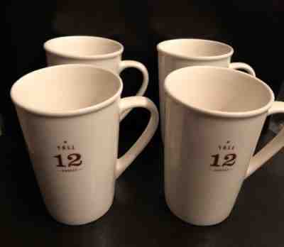 4 Starbucks Coffee 2010 White Tall 12 Ounces Classic Mugs w/ Brown Letters Cups - Sold on eBay Nov, 15th 2018 for $49.99