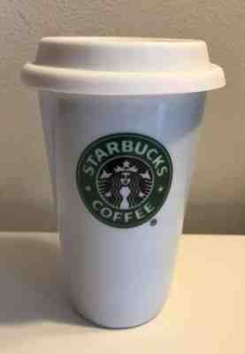 STARBUCKS Ceramic Travel Tumbler Mug Cup w/ Top 2010 8 oz Mermaid Logo - Sold on eBay Nov, 13th 2018 for $14.96