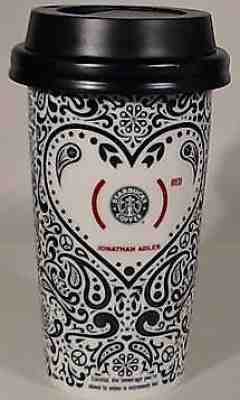 Starbucks 2010 Jonathan Adler Travel Red Heart Paisley Tea Coffee Mug Tumbler - Sold on eBay Nov, 12th 2018 for $34.99