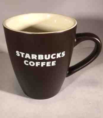 STARBUCKS Ceramic Coffee Mug Cup Brown Cream Inside White Lettering 12 oz 2010 - Sold on eBay Nov, 12th 2018 for $3.99