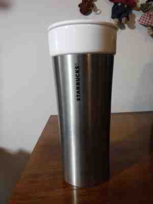 Starbucks 2011 Stainless Steel White Porcelain Tumbler Tall Travel Mug 16 oz - Sold on eBay Nov, 17th 2018 for $12.00