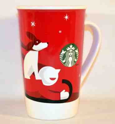 Starbucks Coffee Mug 2011 Red Dog & Boy on Sled New Bone China Porcelain - Sold on eBay Nov, 17th 2018 for $7.65
