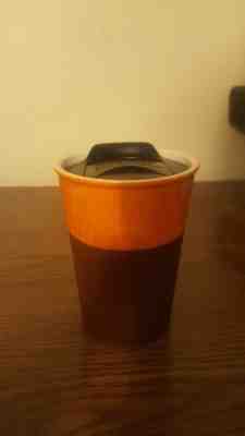 Starbucks 2011 VIA Ready Brew Orange Brown Rubber Tumbler Travel Mug 8Oz Cup - Sold on eBay Nov, 14th 2018 for $24.99
