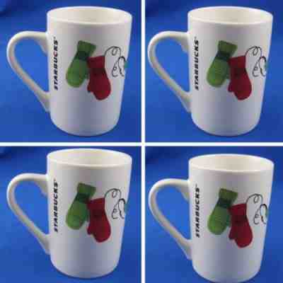 Set Of 4~STARBUCKS White Holiday Cup Mug Green Red Mittens Birds 10 Oz 2011 - Sold on eBay Nov, 11th 2018 for $19.99