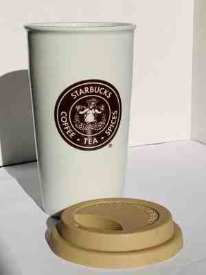 STARBUCKS 2012 Pike Place Original Logo Grande Ceramic Travel Mug Silicone Lid  - Sold on eBay Nov, 17th 2018 for $10.99