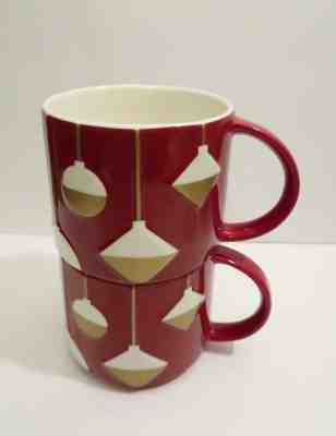 2 Starbucks 2012 Coffee Mugs Cups Christmas Stackable ORNAMENTS Red BONE CHINA - Sold on eBay Nov, 17th 2018 for $7.99