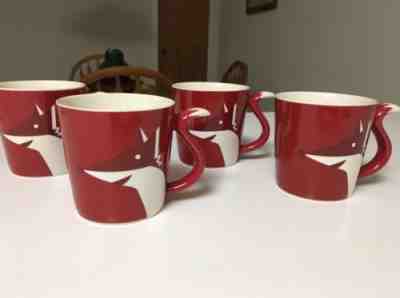 Starbucks Holiday 2012 Red New Bone China Coffee Mug Cups Red Fox - Set of 4