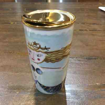 Starbucks Mermaid Siren 2012 Ceramic Travel Tumbler mug Dot Collection Gold Trim - Sold on eBay Nov, 16th 2018 for $28.00