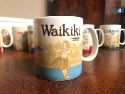 Starbucks Coffee Mug Cup 2012 16oz WAIKIKI Collectors Hula Girl Palm Tree - Sold on eBay Nov, 15th 2018 for $25.00