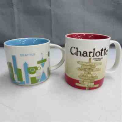 2x Collectible Starbucks Mugs; You Are Here Seattle 2015 & Charlotte 2012 - Sold on eBay Nov, 14th 2018 for $21.00