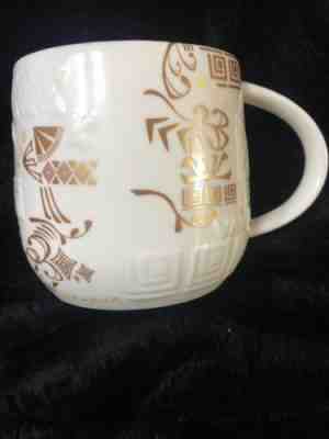 Starbucks   Bone China 2012 Embossed Aztec Mug  Cup white & gold - Sold on eBay Nov, 10th 2018 for $7.99