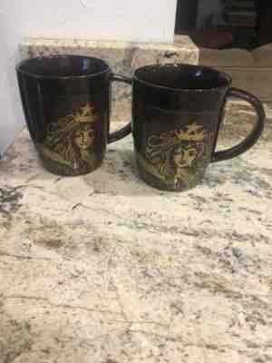 PAIR of 2012 STARBUCKS Siren Mermaid Tail 2012 Anniversary Coffee Mugs Brown EUC - Sold on eBay Nov, 8th 2018 for $7.99