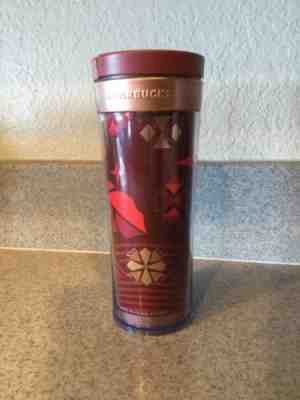 Starbucks 12 fl oz Holiday stars Red Acrylic Tumbler Travel Mug Cup coffee 2013 - Sold on eBay Nov, 17th 2018 for $5.99