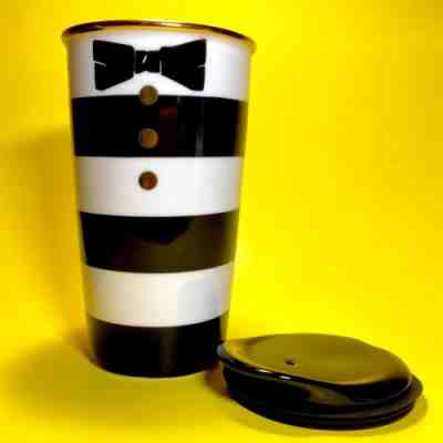 STARBUCKS Coffee Alice & Olivia 12oz Travel Mug Tuxedo Double Wall Tumbler 2013 - Sold on eBay Nov, 16th 2018 for $19.99