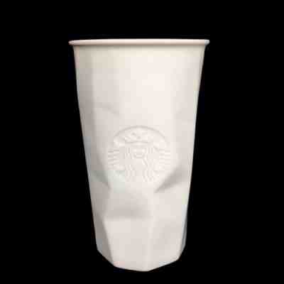 Starbucks 2013 Ceramic Travel Tumbler Coffee Mug White Geometric 10oz  No Lid - Sold on eBay Nov, 15th 2018 for $16.49