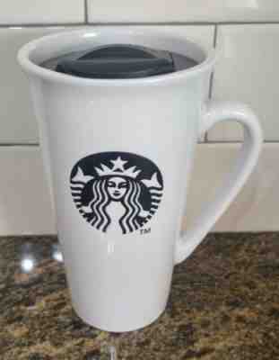 Starbucks Black White Travel Mug Siren Mermaid Logo 2013 Black Lid HOT DRINKS - Sold on eBay Nov, 15th 2018 for $13.50