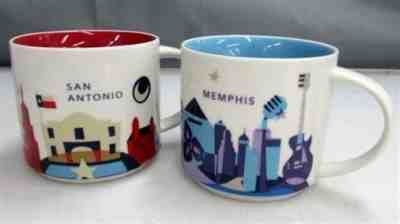 2x Starbucks You Are Here Collection Mugs : San Antonio 2013 & Memphis 2015 - Sold on eBay Nov, 13th 2018 for $12.50