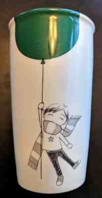 2014 Starbucks Boy with Green Balloon 12 oz Ceramic Travel Mug with lid - EUC - Sold on eBay Nov, 18th 2018 for $15.99