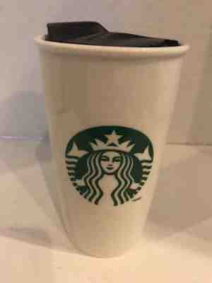 Starbucks 2014 Green Logo 12oz White Ceramic Travel Mug Slide Top Lid EUC - Sold on eBay Nov, 16th 2018 for $17.09