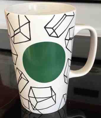 NIB Starbucks Coffee/Tea Mug 2014 Green Dot with Geometric Cubes 16 oz - Sold on eBay Nov, 16th 2018 for $5.00