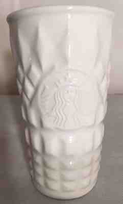 Starbucks Siren 2014 Coffee Quilted Texture Ceramic Mug 10 oz White with Red Lid - Sold on eBay Nov, 15th 2018 for $17.89